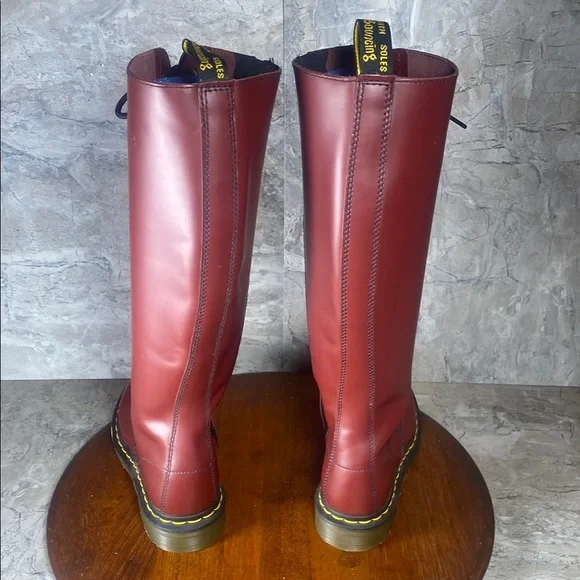 Rare Smooth Cherry Red Leather 20-Eye Knee High Women's - Main Image